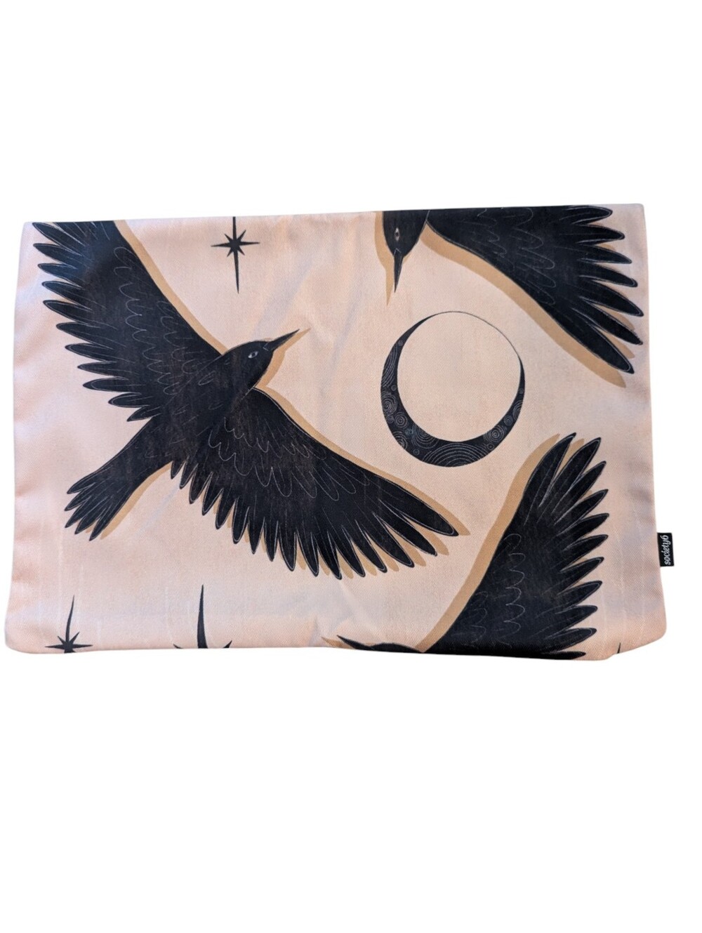 SOCIETY6 Blackbirds Flying With The Moon Pillow in Blush Pink and Black 13x19